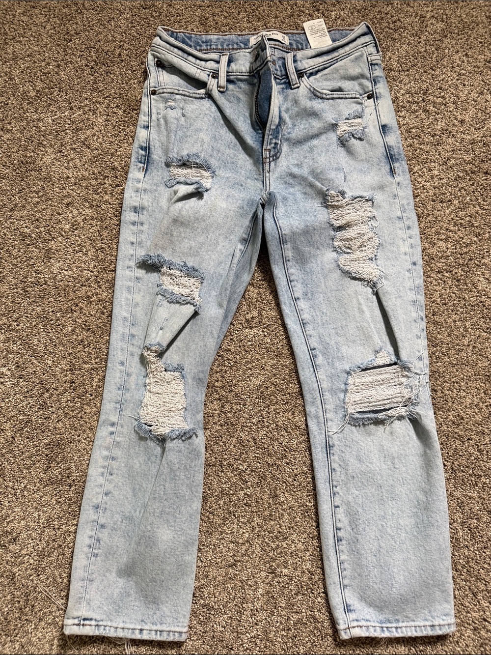 Abercrombie & Fitch Light Wash Distressed Straight Leg Jeans